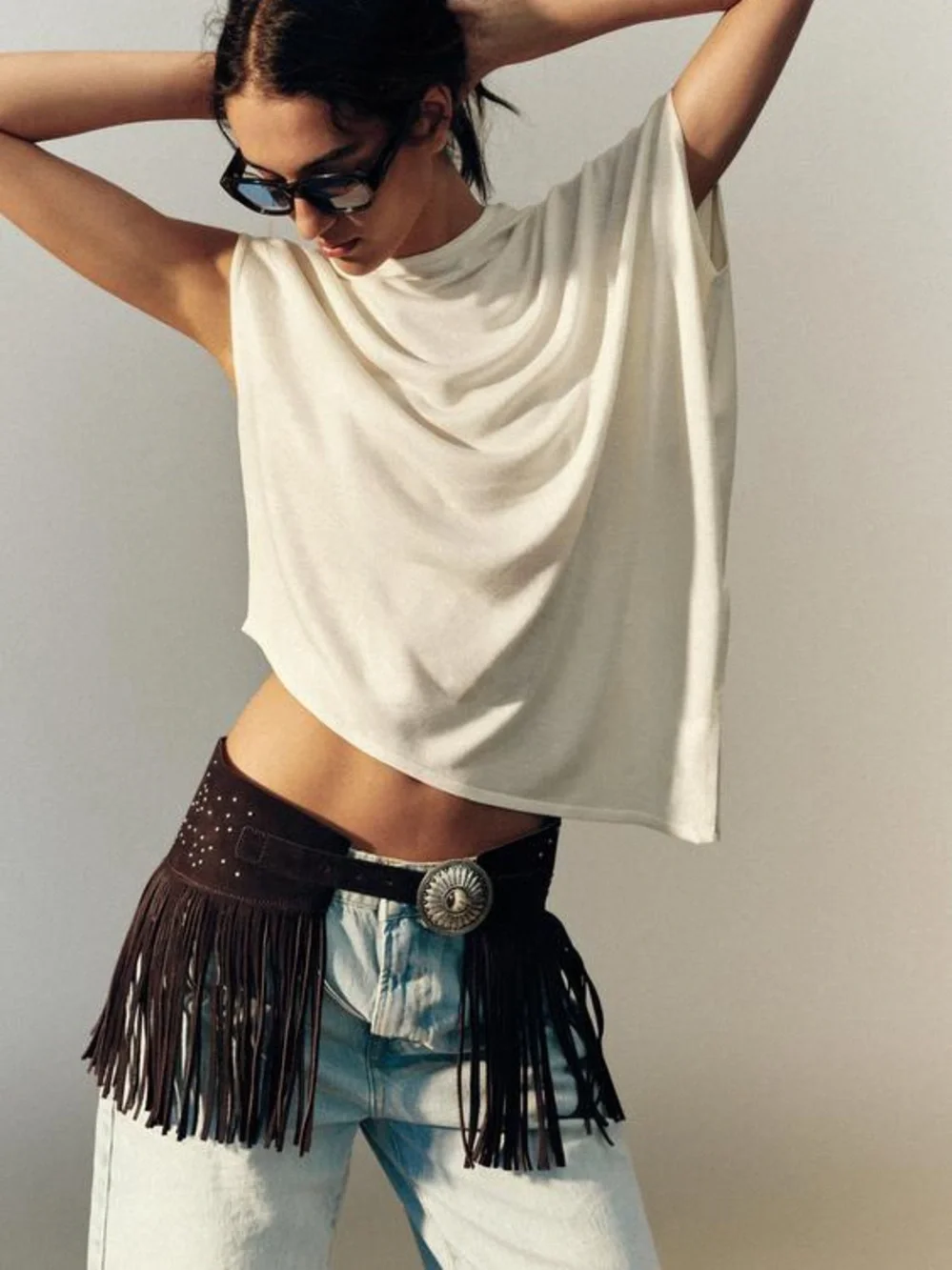 NWT Zara 100% Leather Fringe Belt